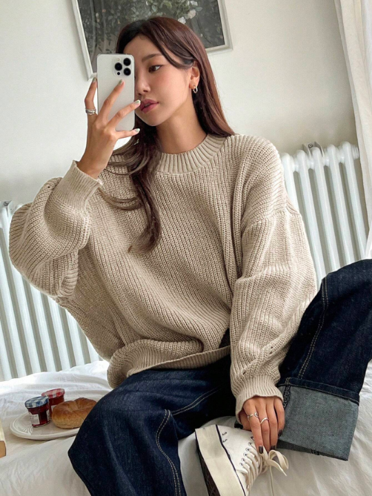 DAZY Solid Drop Shoulder Sweater