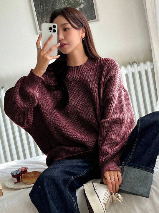 DAZY Solid Drop Shoulder Sweater