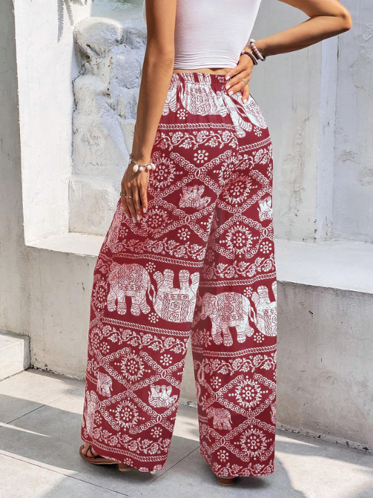 Frenchy Elephant Print Wide Leg Pants