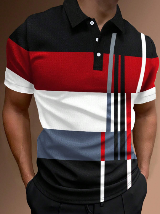 Manfinity Homme Men Striped Print Colorblock Polo Shirt