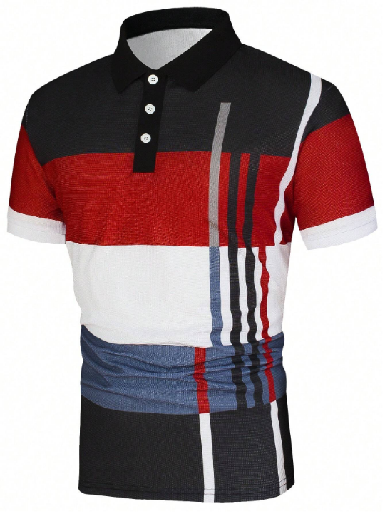 Manfinity Homme Men Striped Print Colorblock Polo Shirt