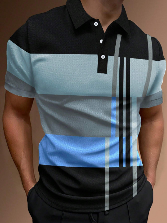 Manfinity Homme Men Striped Print Colorblock Polo Shirt