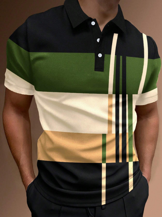 Manfinity Homme Men Striped Print Polo Shirt