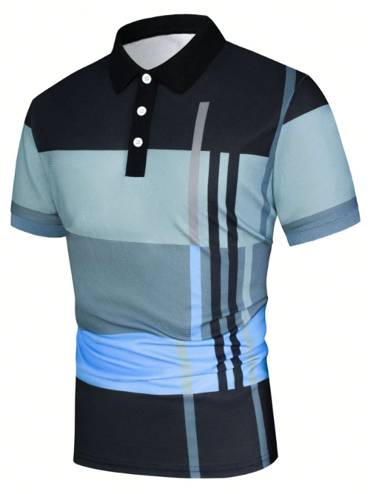 Manfinity Homme Men Striped Print Colorblock Polo Shirt