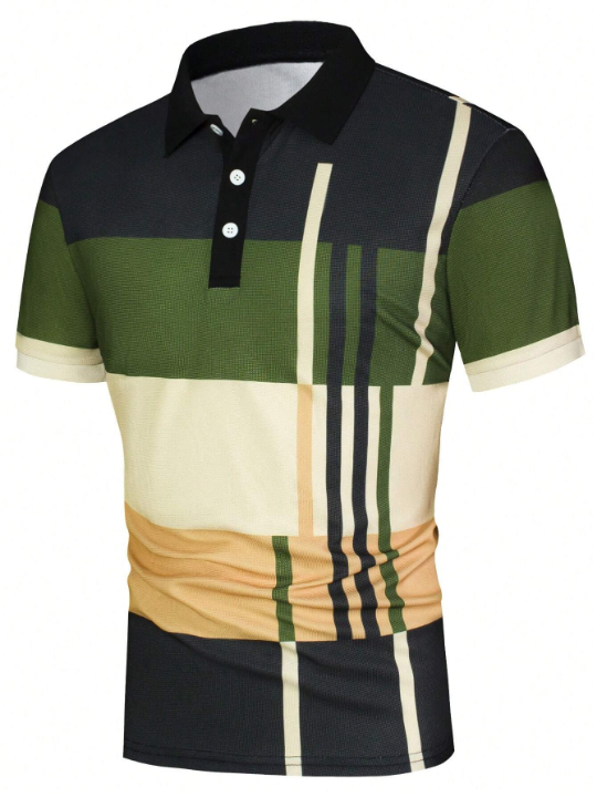 Manfinity Homme Men Striped Print Polo Shirt