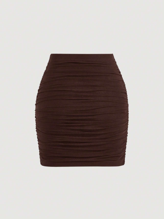 MOD Solid Ruched Wrap Cross Bodycon Skirt