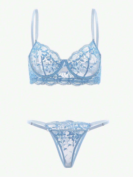 Classic Sexy Embroidered Mesh Underwire Lingerie Set