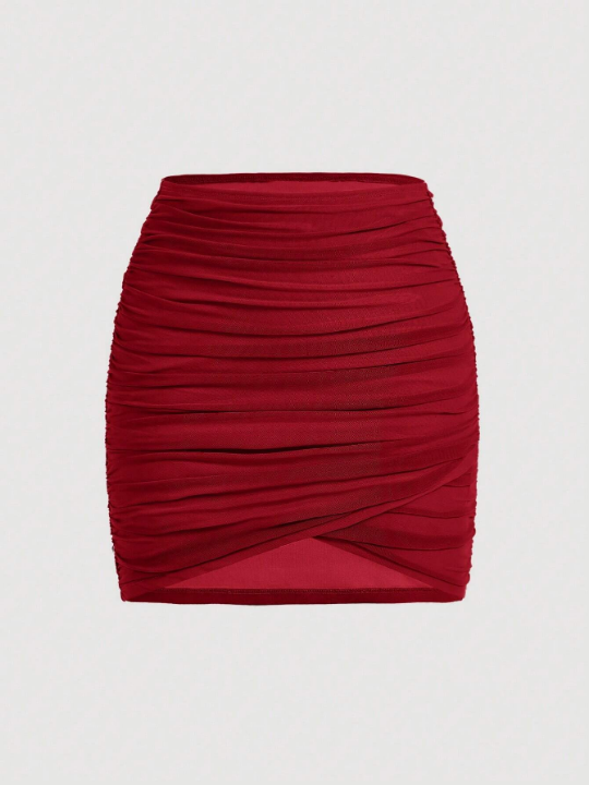 MOD Solid Ruched Wrap Bodycon Skirt