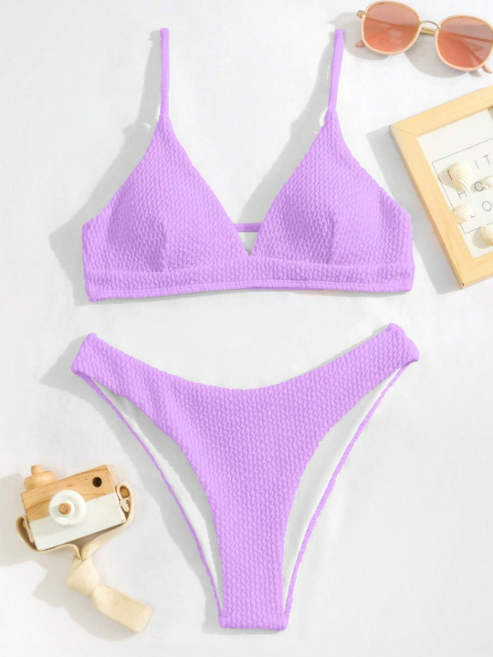 Swim Basics Plain High Cut Bikini Swimsuit