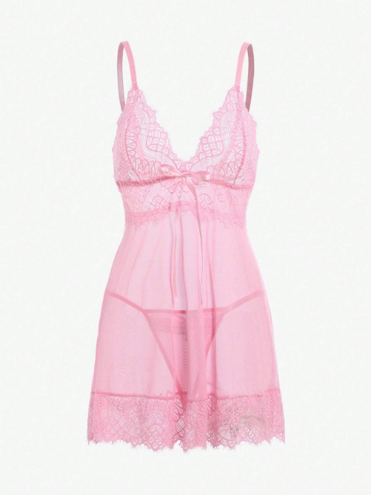 Lace Panel Bow Front Slips & Thong