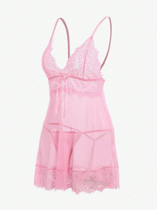 Lace Panel Bow Front Slips & Thong