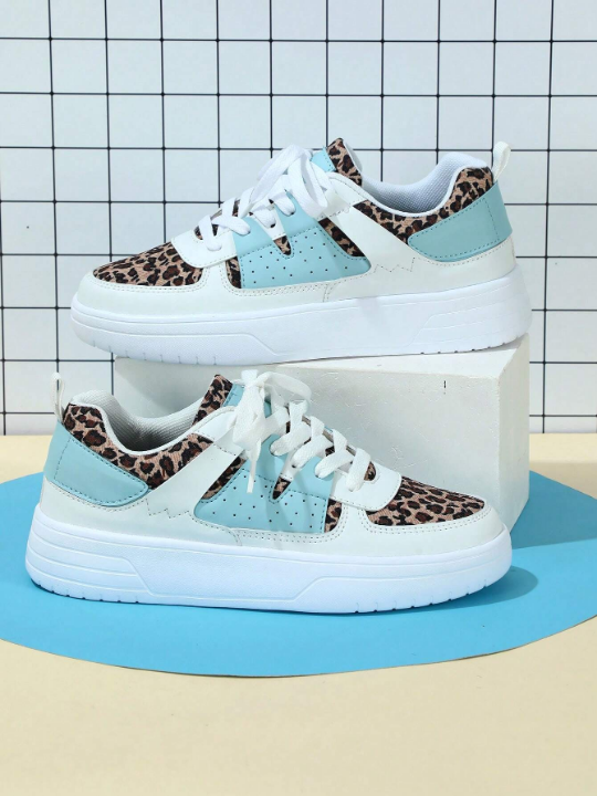 Color Block Leopard Print Casual Student Sneakers, Sport Shoes