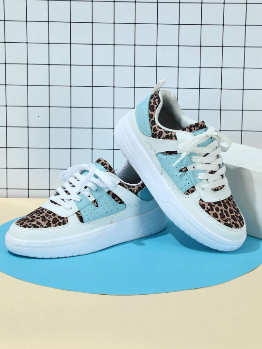 Color Block Leopard Print Casual Student Sneakers, Sport Shoes