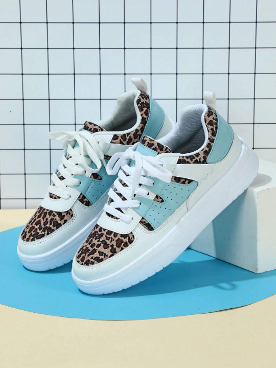 Color Block Leopard Print Casual Student Sneakers, Sport Shoes