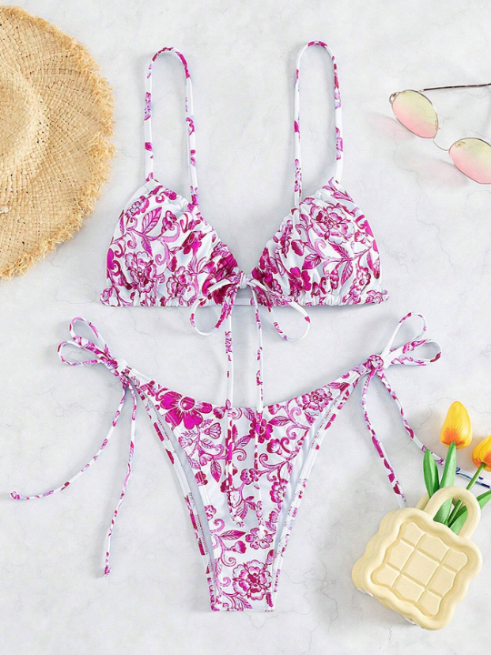 Swim Vcay Floral Print Tie Side Bikini Swimsuit