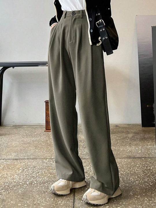 DAZY High Waist Plicated Detail Wide Leg Pants