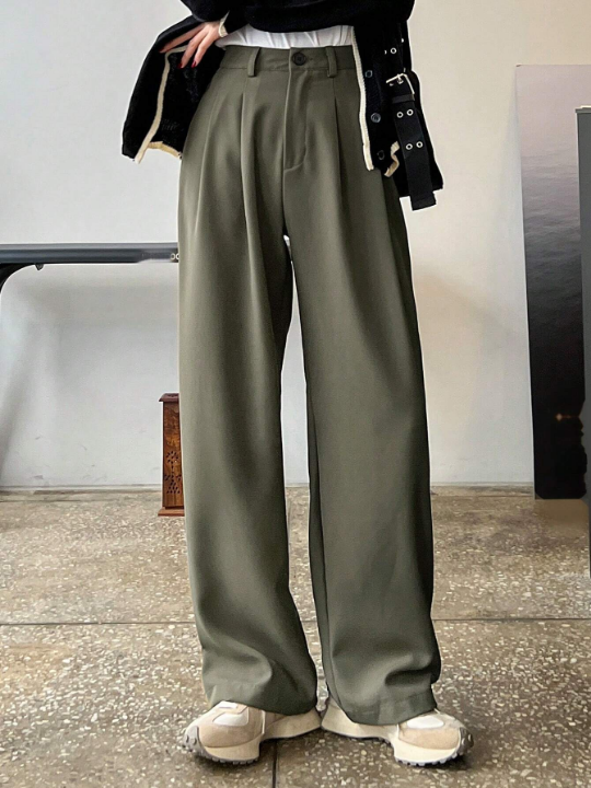 DAZY High Waist Plicated Detail Wide Leg Pants