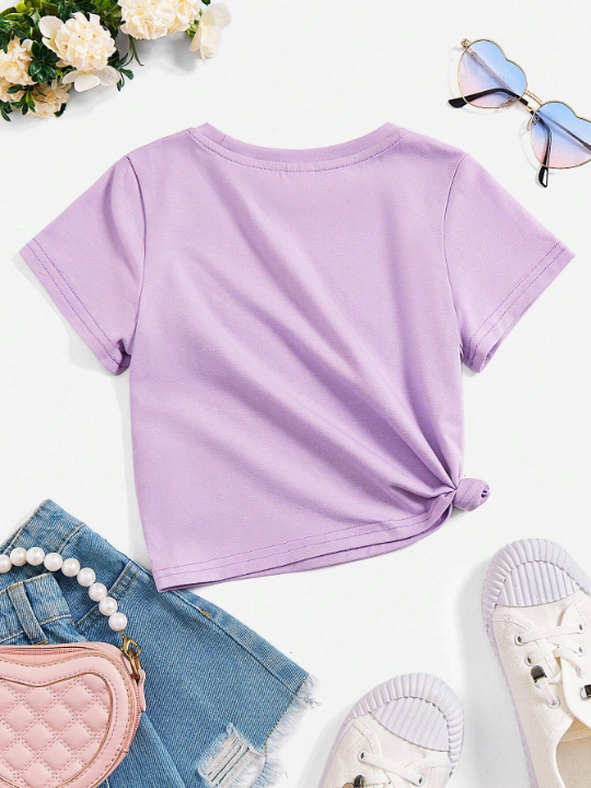 Baby Girl Casual Short Sleeve Round Neck Top Suitable For The Summer