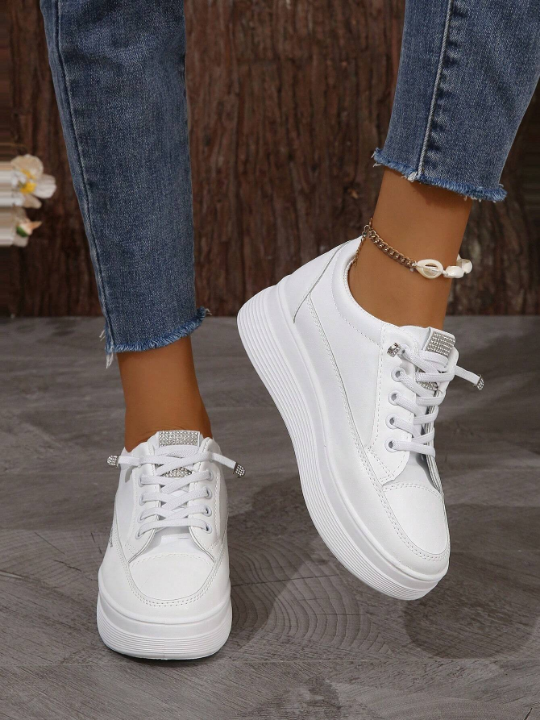 Women's Casual Outdoor Wedge Heel Thick Platform Athletic Shoes With Laces