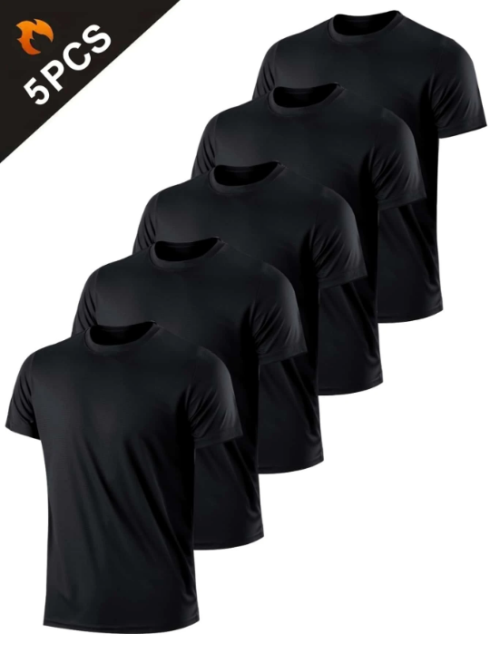 5PCS 's Solid Color Ultralight Quick Dry Sport T-Shirt, Breathable Lightweight Top For Fitness Gym Clothes Men Basic T-Shirt