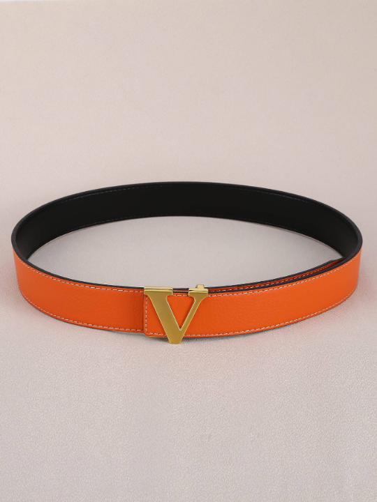 1pc Men's Korean Fashion Orange Smooth Pin Belt