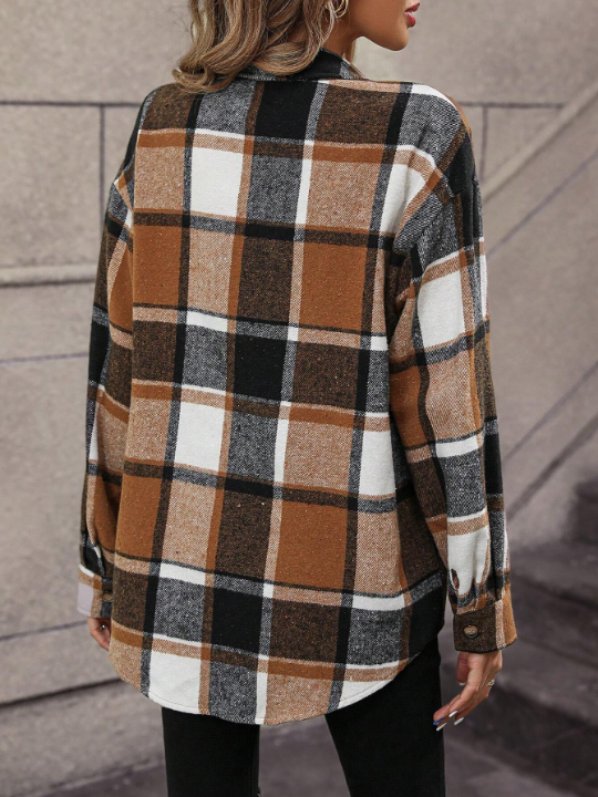 Plaid Print Drop Shoulder Coat