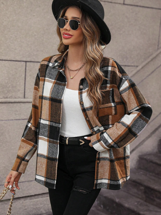 Plaid Print Drop Shoulder Coat