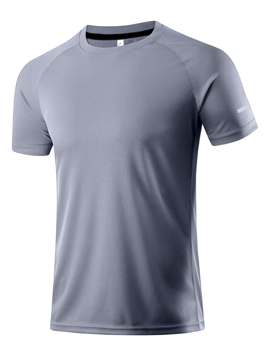 Men's Casual Fitness Clothes Outdoor Sports Quick-Drying Short Sleeve T-Shirt, Training & Running, Stretchy & Loose Fit Top Gym Clothes Men