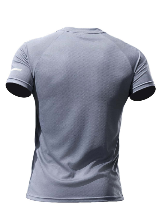Men's Casual Fitness Clothes Outdoor Sports Quick-Drying Short Sleeve T-Shirt, Training & Running, Stretchy & Loose Fit Top Gym Clothes Men