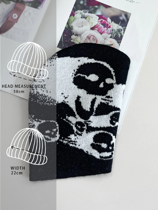 1pc Knitted Jacquard Ghost Skull Pattern Soft, Lightweight, Breathable Fashion Hat For Street Hip-hop, Winter