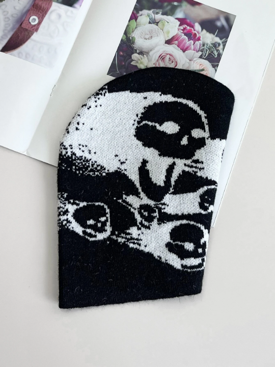 1pc Knitted Jacquard Ghost Skull Pattern Soft, Lightweight, Breathable Fashion Hat For Street Hip-hop, Winter