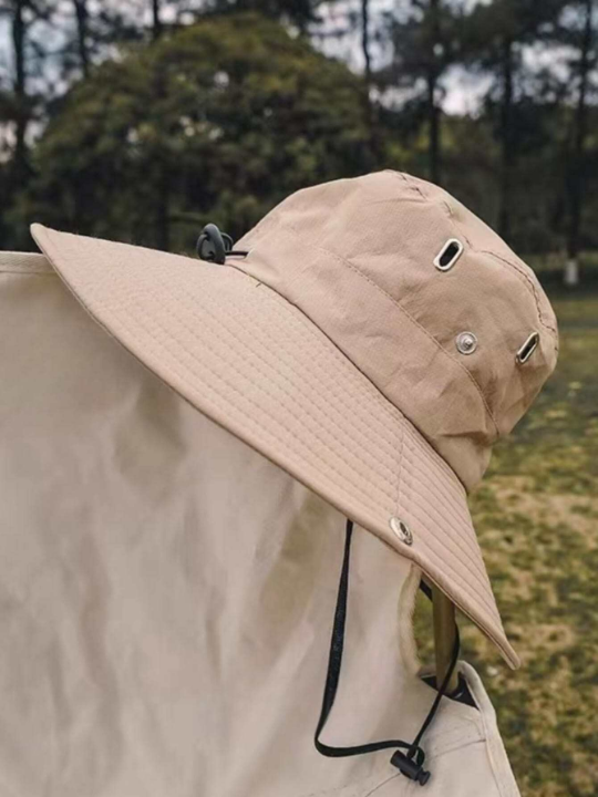 1pc Men's Mountaineering Camping Bucket Hat, Beige