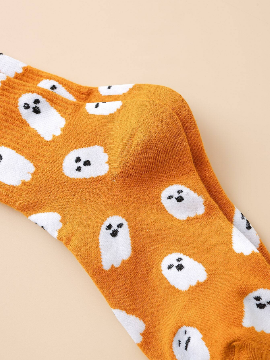 1pair Women's Funny Ghost Pattern Mid-calf Socks