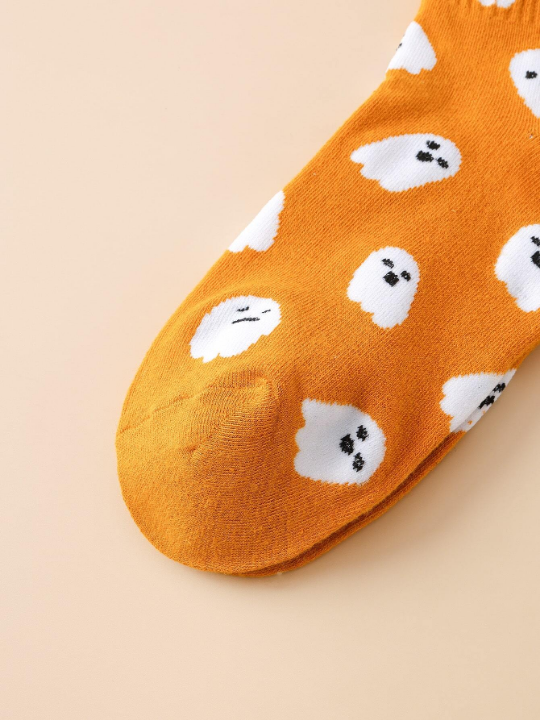 1pair Women's Funny Ghost Pattern Mid-calf Socks