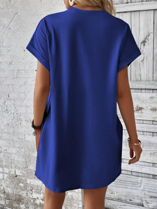 LUNE Solid Hidden Pocket Batwing Sleeve Tee Dress