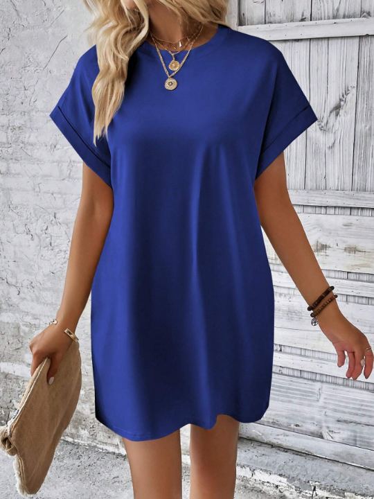 LUNE Solid Hidden Pocket Batwing Sleeve Tee Dress