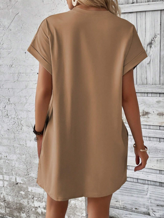 LUNE Solid Batwing Sleeve Tee Dress