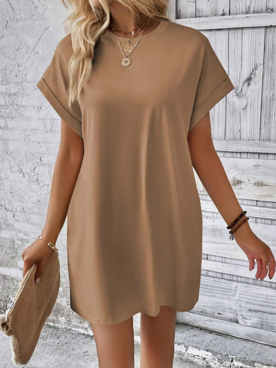 LUNE Solid Batwing Sleeve Tee Dress