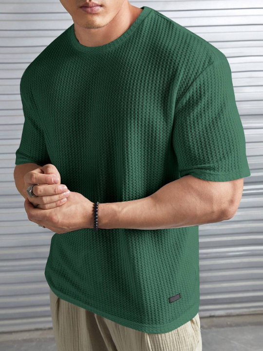 Manfinity Homme Loose Fit Men's Solid Color Waffle Knit T-Shirt