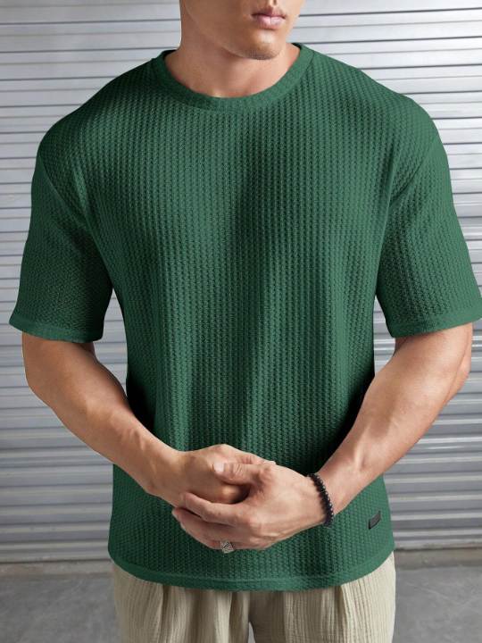 Manfinity Homme Loose Fit Men's Solid Color Waffle Knit T-Shirt