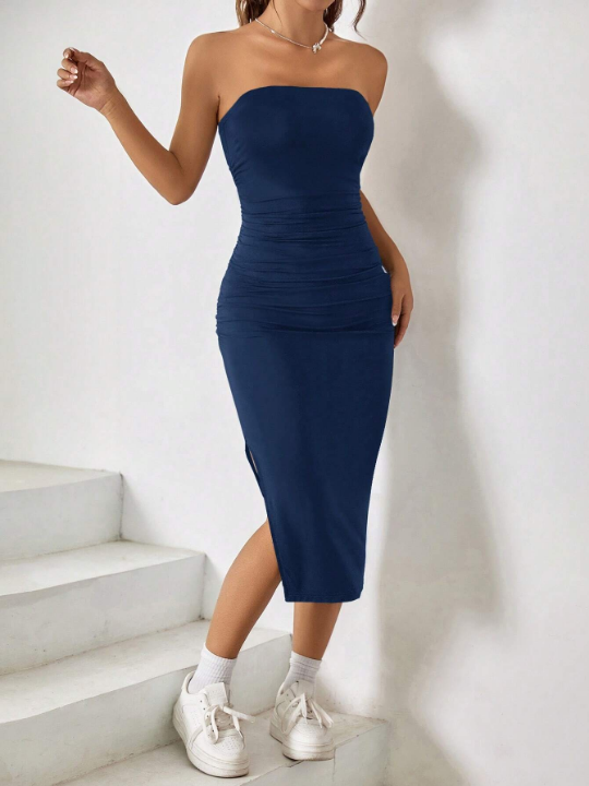 EZwear Split Thigh Tube Bodycon Dress