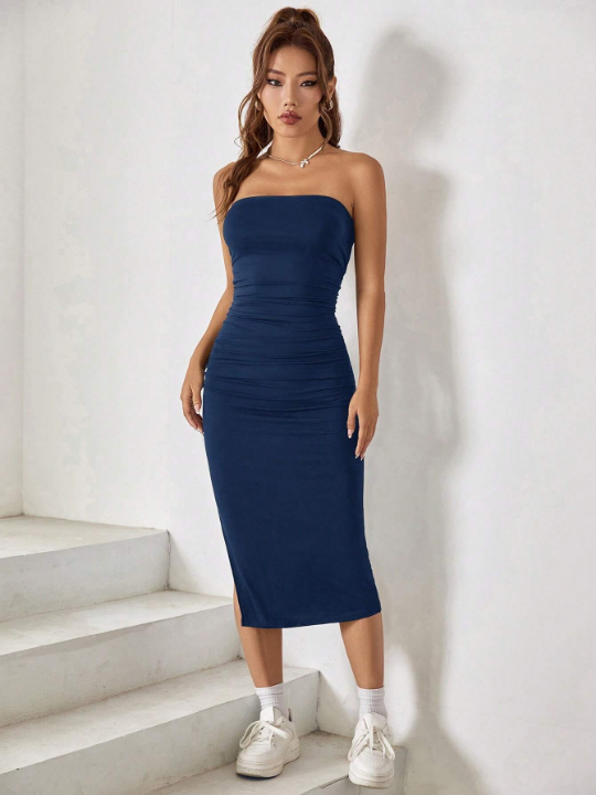 EZwear Split Thigh Tube Bodycon Dress