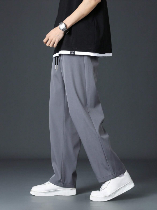 Men Drawstring Waist Straight Leg Pants