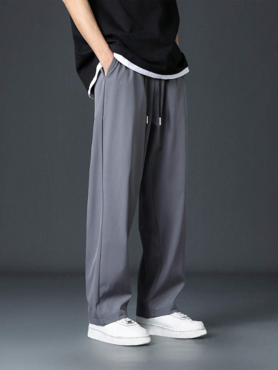 Men Drawstring Waist Straight Leg Pants