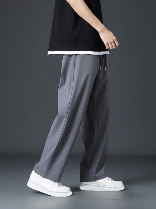 Men Drawstring Waist Straight Leg Pants