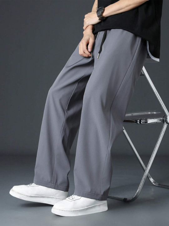 Men Drawstring Waist Straight Leg Pants