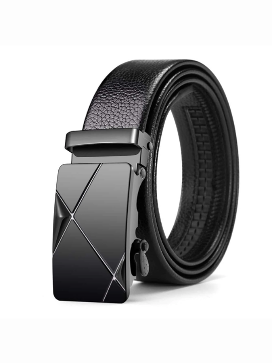 Fashionable Automatic Pu Business Mens Classic Black Glossy Belt