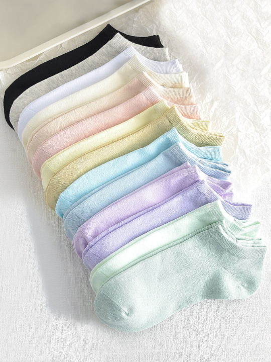 6pairs/set Random Pure Color Simple & Versatile Women's Short Socks For Casual & Sports