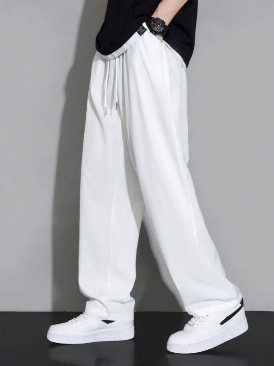 Men Drawstring Waist Straight Leg Pants