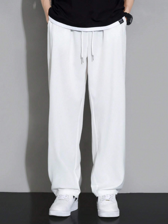 Men Drawstring Waist Straight Leg Pants